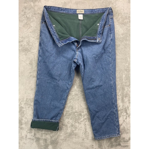 LL Bean Men's Fleece Lined Jeans 42x29 Denim‎ Blue Heavy Straight Classic - Picture 1 of 11